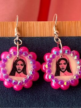 Handmade Y2K Neon Nun Portrait Clay Earrings